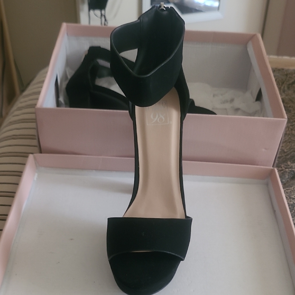 Sophisticated Black Suede Heels with Ankle Strap